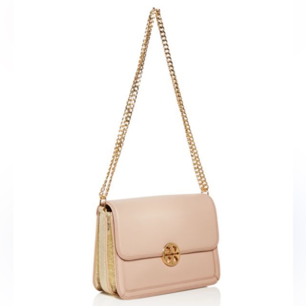 Tory Burch Peach/Gold Leather Duet Chain Shoulder Bag - Picture 1 of 9